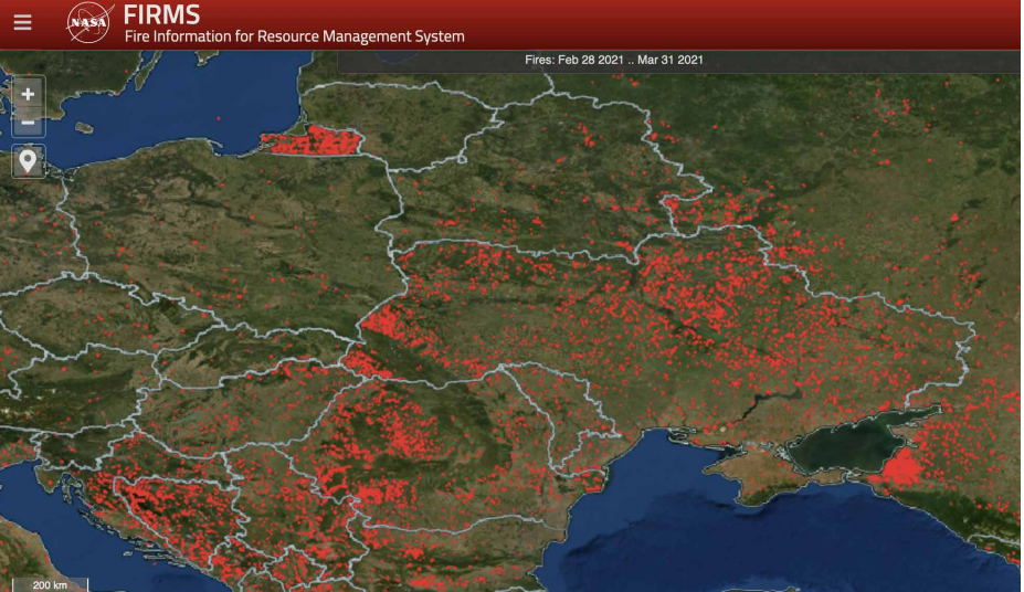 Anomalie termiczne na terenie Ukrainy w marcu w 2021