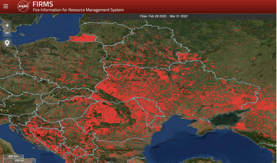 Anomalie termiczne na terenie Ukrainy w marcu w 2022